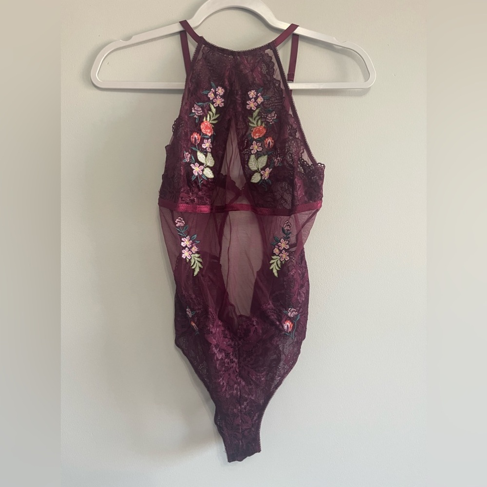 Topshop maroon floral Lace Bodysuit